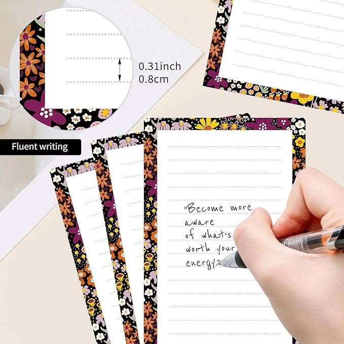 2 Pack Lined Sticky Notes 4x6 in, Cute Self-Stick Notepads with Lines, Large Memo Pads Strong Adhesive for Office, Home Cute Boho Small Flowers