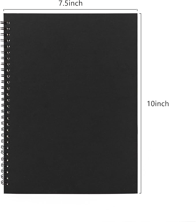DSTELIN 10 inch x 7.5 inch, 100GSM, Blank Spiral Notebook, 2-Pack, Soft Cover, Sketch book, 120 Pages / 60 Sheets, (Black)