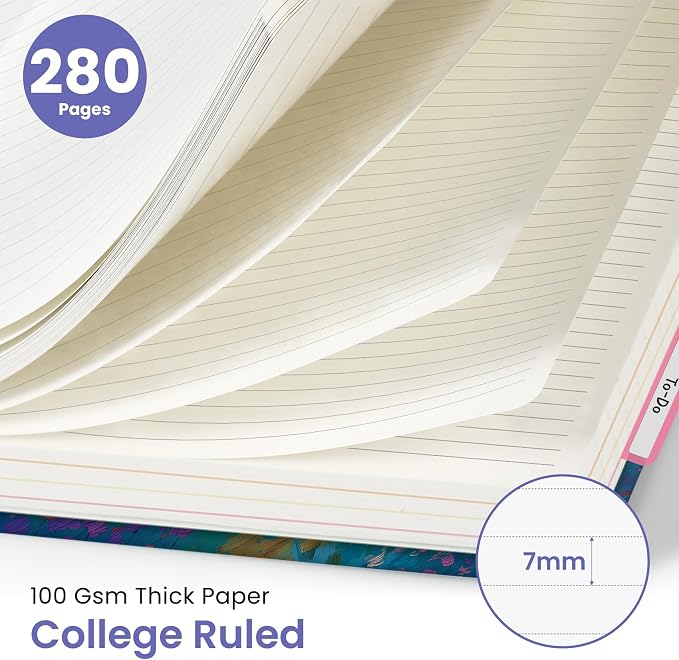 Taja Cute Large Spiral Lined Notebook for Work with 5 Removable Dividers