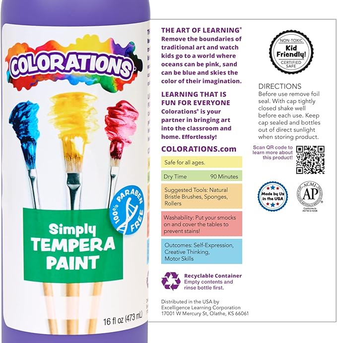 Colorations Paraben-Free Tempera Paint for Kids - Magenta, 16 Ounce Bottle, Non-Toxic and Made in The USA