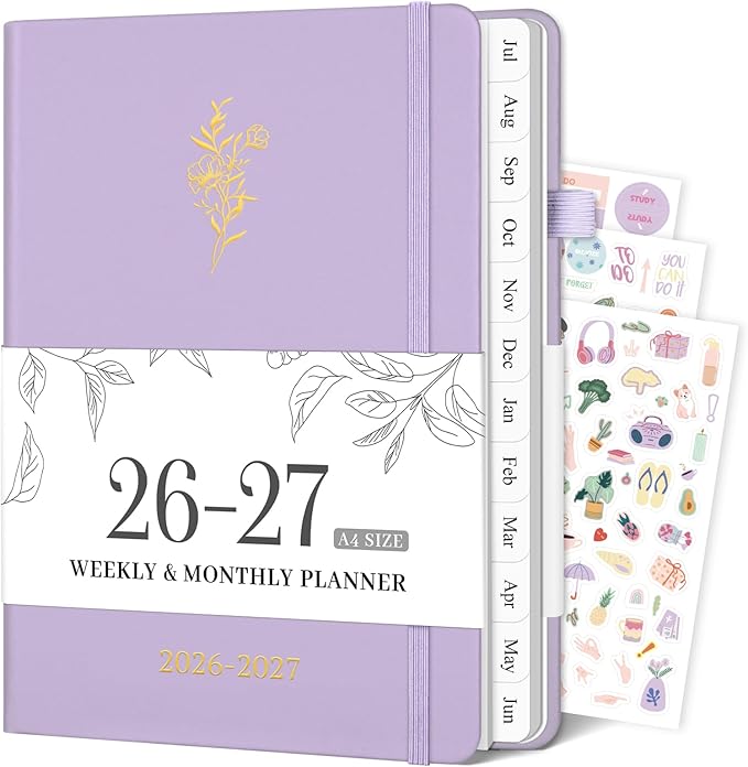 Planner 2026-2027, 8.5" x 11" Weekly and Monthly Planner with Tabs from Jul 2026 - Jun 2027 Academic Year, A4 Large Hardcover Agenda Calendar with Date for School & Office Schedule, Purple