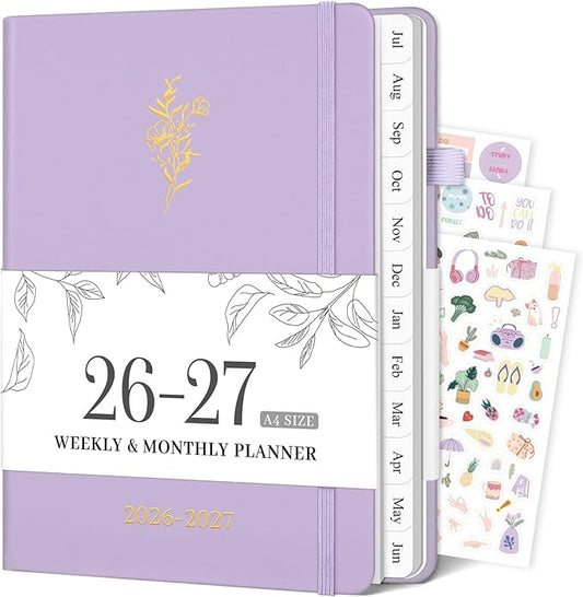 Planner 2026-2027, 8.5" x 11" Weekly and Monthly Planner with Tabs from Jul 2026 - Jun 2027 Academic Year, A4 Large Hardcover Agenda Calendar with Date for School & Office Schedule, Purple