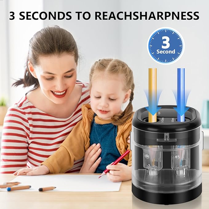 Electric Pencil Sharpener, Double Hole (Black)
