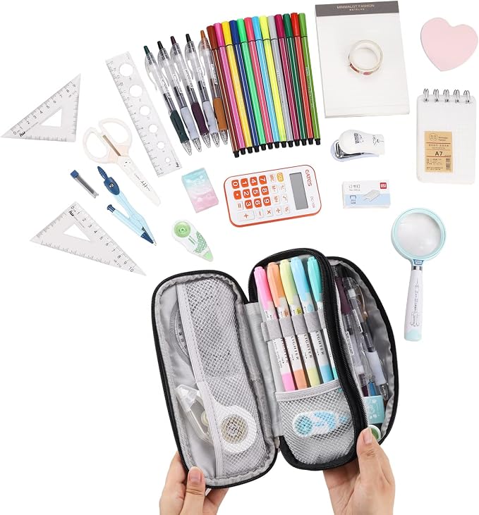 Dugio Large Pencil Case for Girls Teens Kids Pencil Bag with Zipper Black | Big Pencil Pouch Organizer Aesthetic Pen Pencil Case Back to School Supplies, Large Capacity Design, Durable Metal Zipper