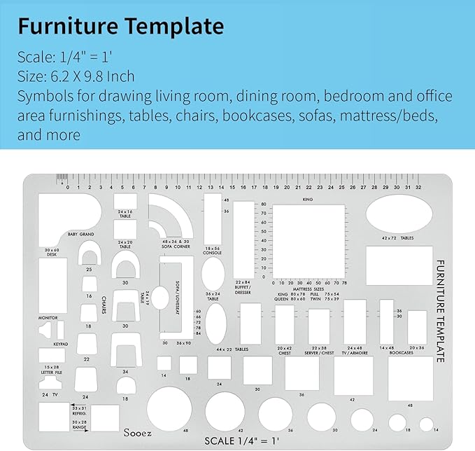 Sooez Architectural Templates, House Plan Template, Interior Design Template, Furniture Template, Drawing Template Kit, Drafting Tools and Supplies, Template Architecture Kit, Set of 3, Yellow