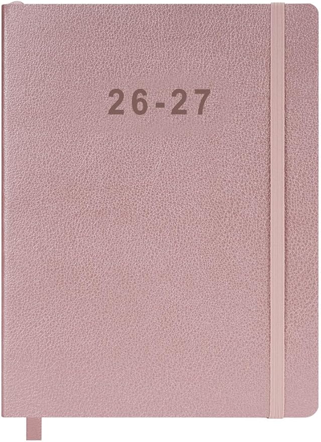 26-27 Academic Planner - Weekly and Monthly Planner, Jul 2026 - Jun 2027, Vegan Leather Cover, Elastic Closure, 8.5"x11", Rose Gold