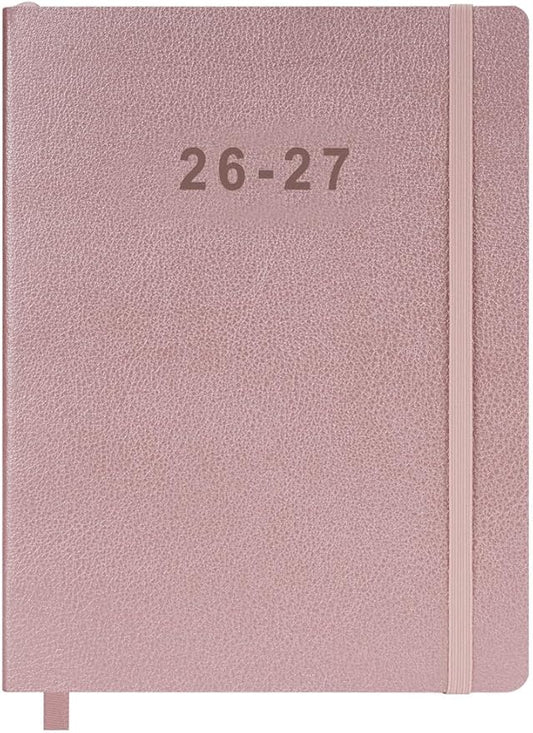 26-27 Academic Planner - Weekly and Monthly Planner, Jul 2026 - Jun 2027, Vegan Leather Cover, Elastic Closure, 8.5"x11", Rose Gold