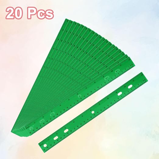 HARFINGTON 20pcs Plastic Rulers 12" (30cm) Clear Straight Ruler Measuring Tool Inches and Centimeters with Hole for Home Office Classrooms Drafting, Green