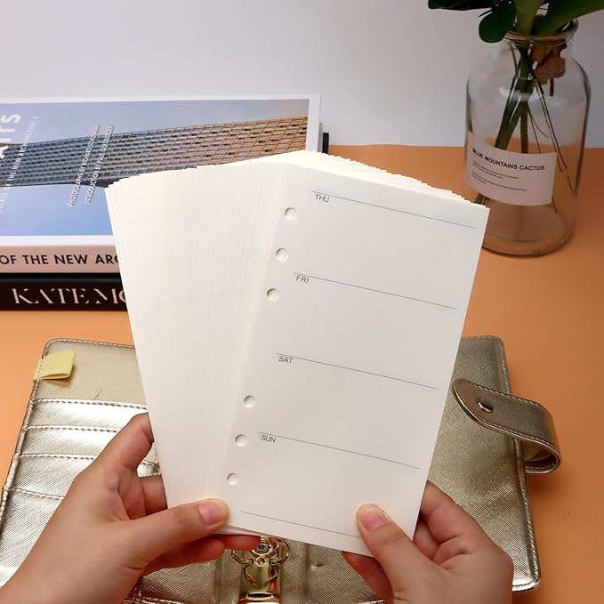 NatSumeBasics A6 Refills Paper 3.5" x 6.5" Undated Weekly Binder Planner Inserts 90 Sheets 6 Holes Pocket Notebook Papers for Personal Travel Journal Diary (A6 Weekly)