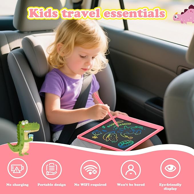 EooCoo LCD Writing Tablet for Kids, Road Trip Essentials 10 Inch Kids Drawing Pad, No Mess Coloring Books for Toddler, Travel Toys Car Airplane Activities, Birthday Gifts for 3-8 Years Old Girls Boys