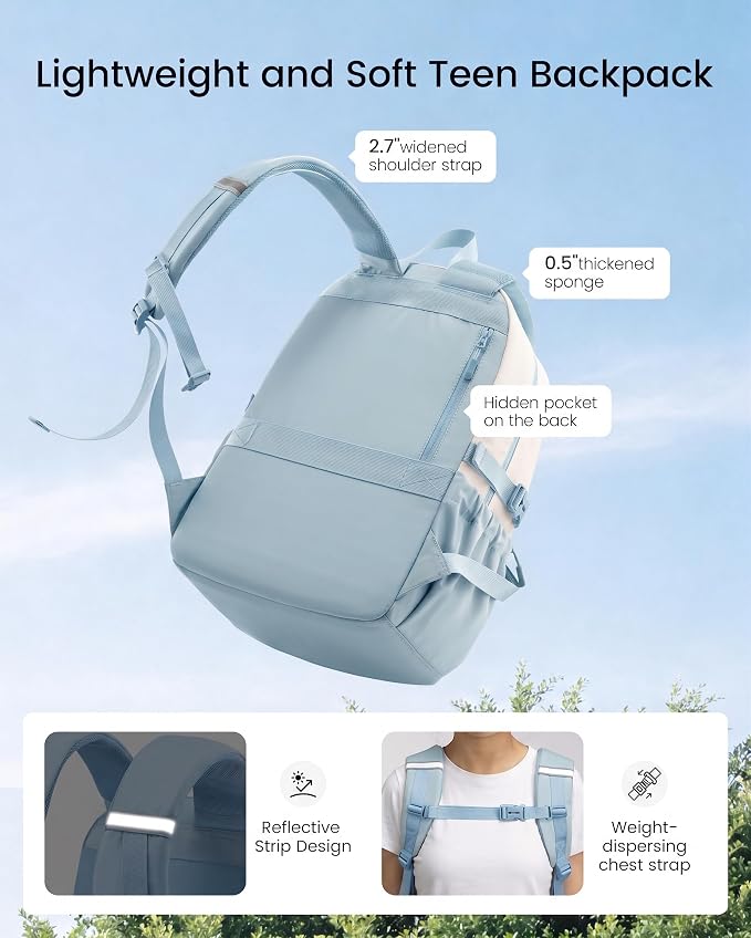 LOVEVOOK School Backpack for Teen Girls & Women, 35L Large Laptop Backpack with 40oz Water Bottle Pocket, Waterproof Cute College Bookbag, Student Backpack for Middle High School Travel Work Blue