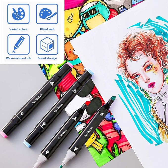 Alcohol Markers, 262 Colors Art Drawing Markers Set for Kids Adults Dual Tip Permanent Sketch Markers, with Organizing Case