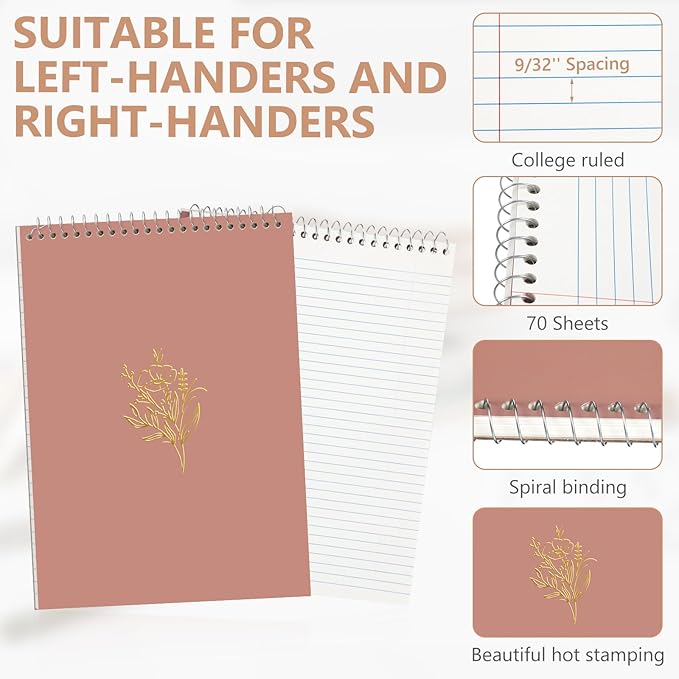 Resurhang 6 Pack 8.5 x 11'' Office Steno Book Double-sided Spiral Steno Books College Ruled White Paper 70 Sheets/Pad Pastel Colors Covers for School Office(Minimalistic Color,Aesthetic Style)