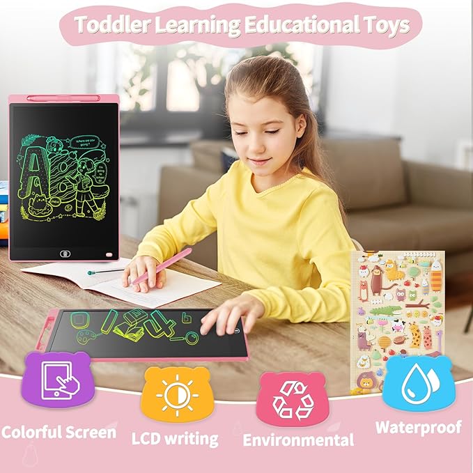 [2 Pack] Genialba LCD Writing Tablet 8.5-Inch Colorful Doodle Board, Toddler Learning Educational Toys Gifts for 3-8 Years Old Girls and Boys, Electronic Drawing Pad for Kids (Pink&Blue)
