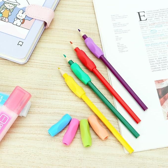 Ergonomic Pencil Grips 40 Pcs with 8 Colors, Silicone Pencil Holders for Kids Handwriting, Toddler Gel Pencil Cushion Grippers, Triangle Pen Grips for Adults Writing Aid, Classic