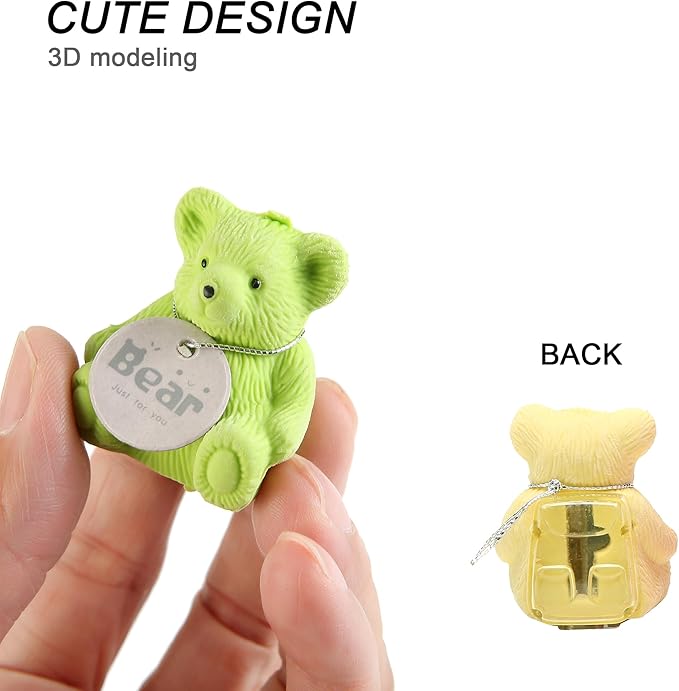 HILAZA 8Pcs Cute Backpack Bear Erasers Desk Petski, Kawaii Fun Animal Erasers with Pencil Sharpener for School Classroom Supplies Prize Gifts Party Favors