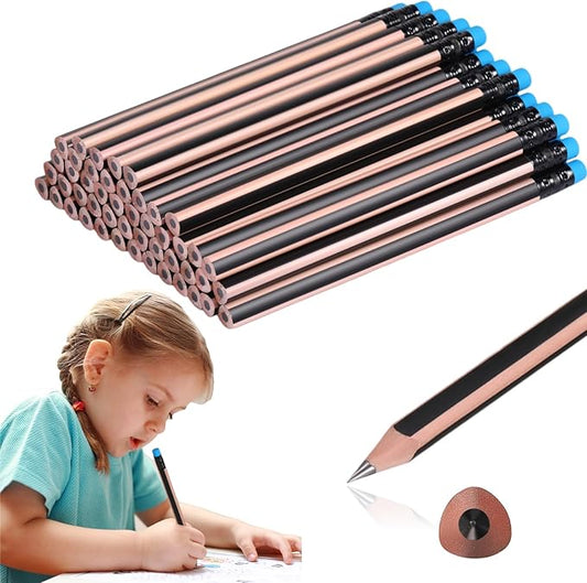 Seajan 48 Pcs 6b Jumbo Pencils, Big, Fat, Thick, Triangular Grip 7 Inch Large Pencils Refill with Eraser for Beginners Office Christmas Gifts(Black)