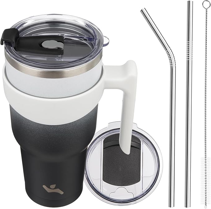 Konokyo 40 oz Tumbler with Handle and 2 Straw 2 Lid, Insulated Water Bottle Stainless Steel Vacuum Cup Reusable Travel Mug,Day Night