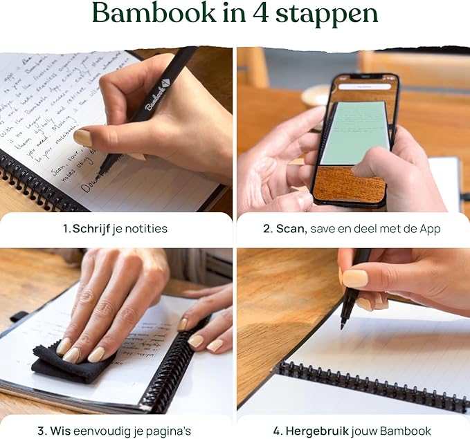 Bambook Classic Notebook - Bamboo Wood Hard Cover - A4 - Polka Dot Reusable Notebook, Notebook, Reusable Notebook