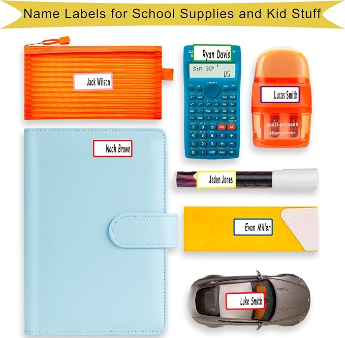 Name Labels for Kids Stuff School Supplies, 72 PCS Waterproof Baby Bottles Labels for Daycare Essentials, Kids Name Stickers Tags for Water Bottles, Lunch Boxes, Self Laminating, Dishwasher Safe