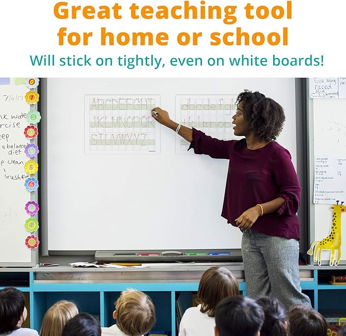 Channie’s Visual Handwriting Magnetic Dry-Erase Board, Jumbo Letter Board with Big Blocks for Neat Upper and Lower Case Alphabet, ABCs Writing Practice with Tracing Letters and Blanks, 3-Pack