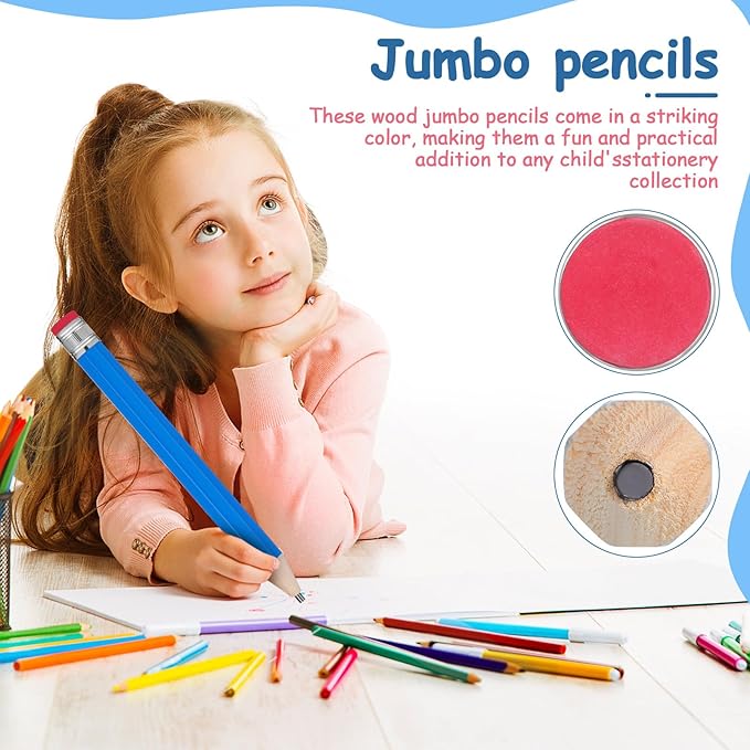 STAHAD Giant Wooden Pencils 2pcs Jumbo Novelty Extra Large Blue Pencils for School Drawing Writing Supplies for Preschoolers