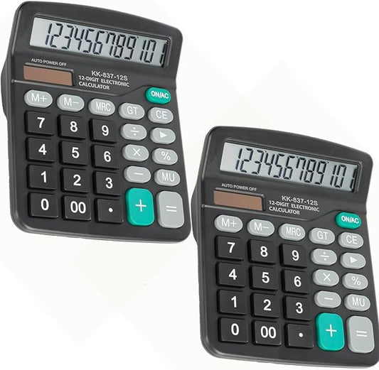 2 Pcs Calculator with Large LCD Display, 12 Digits Calculators Desktop, Solar and Battery Dual Power, Desk Calculator