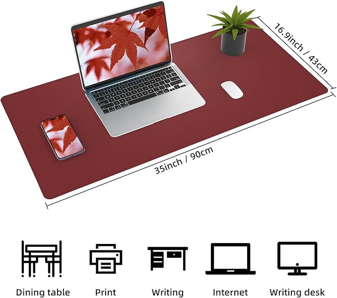 AFIING Cork Desk Mat 31.5" x 17", Waterproof Dual-Sided Cork & PU Leather Desk Pad, Non-Slip Desk Protector for Home Office, Workspace Setup & Gaming (Red)