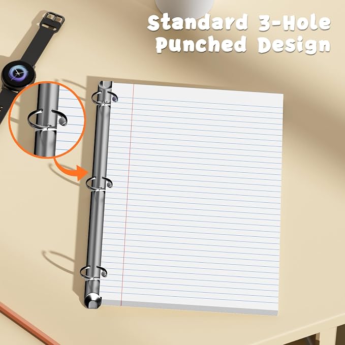 130 Sheets White 8x10.5 Inch Loose Leaf Paper, College Ruled Filler Paper, 3 Hole Punched Notebook Paper for 3 Ring Binder, Premium Notebooks Paper for Students & Teachers, Office & School Supplies