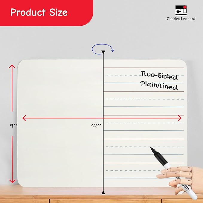 Charles Leonard Dual-Side Mini Dry Erase Boards, Classroom Pack of Mini Lapboards, Set of 12, Plain and Lined Sided Dry Erase White Boards, 9x12 Inches (35120)