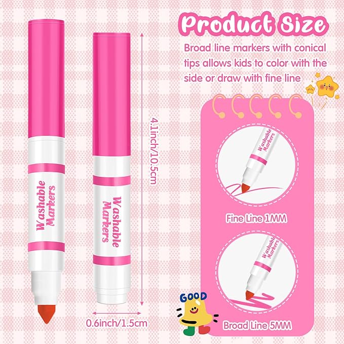 30 Pcs Mini Washable Markers Bulk Broad Line Conical Tip Washable Mark Pen Set Short Coloring Paint Pen for Art Projects Teacher Party Favors Classroom(Pink)
