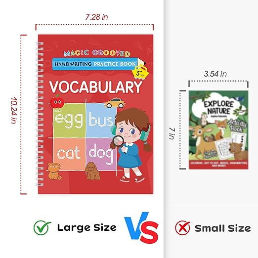 Magic Grooved Handwriting Practice Kindergarten Workbooks for Kids Ages 3-5, Reusable Busy Book, Motor Magic Happy Writer System Toddler Learning Activities Writing Books with Pencil Grips