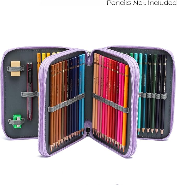 YOUNGCOL Colored Pencil Case 72 Slots PU Pencil Holder with Zipper Color Pencil Organizer Storage for Artist,Purple