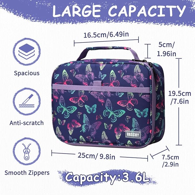 VASCHY Large Pencil Case Bag, Art Supply Marker Organizer Big Pen Pouch with 3 Detachable Layers Slots Multiple Zipper Pockets for Kids Adults School Office Butterfly
