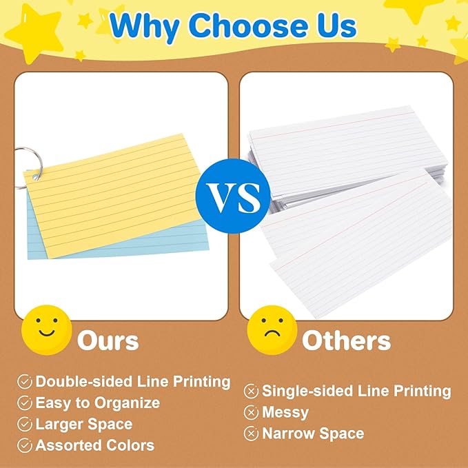 MAQIHAN Index Cards with Rings - 100PCS Colored Index Cards, 3x5 Inch Flash Cards for Studying, Prepunched Lined Notecards, Flashcards for College, Office, Home, Memory, To Do List, Study Supplies