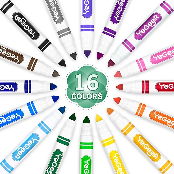 YEGEER 320 Count Washable Markers Bulk – 16 Assorted Colors, Broad Tip Markers for Kids, Teachers, and Classroom Supplies, Perfect for Art and Coloring.(320)