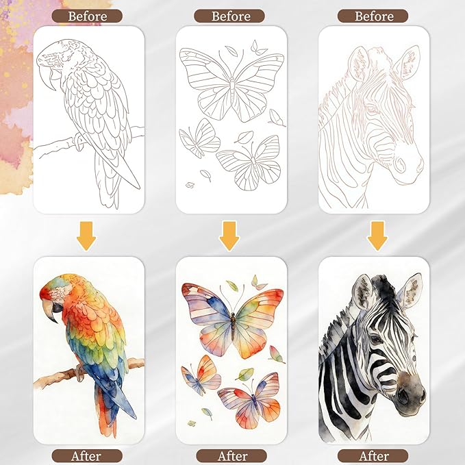 NaTuGi 3Pac Watercolor Workbook for Adults,Watercolor Coloring Book,Portable Watercolor Painting Books,Creative Stress Relief Kit,Suitable for Beginners Birthday Gift (Animal Series 3pc)