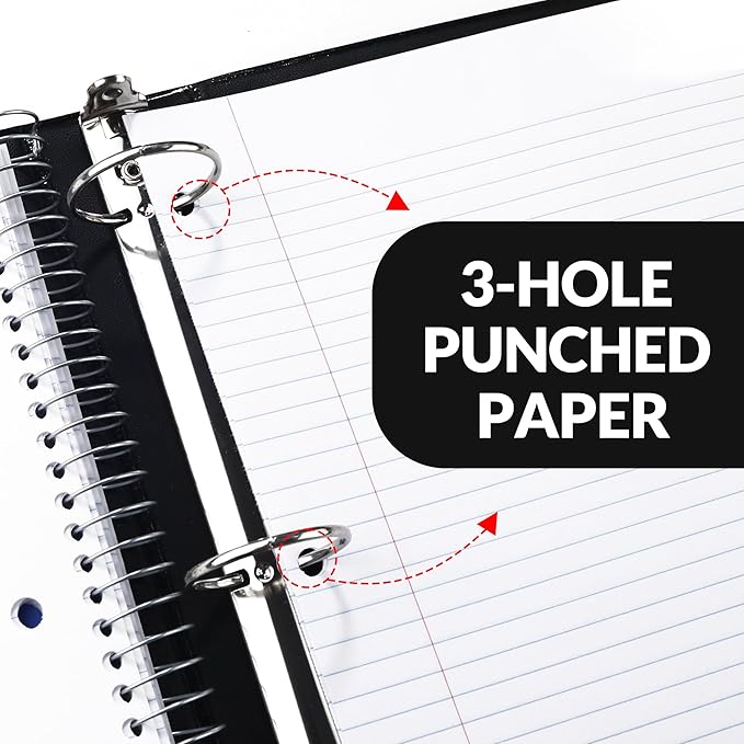 SUNEE 5 Subject Notebook College Ruled - 400 Pages, 9"x11", 5 Pocket Colored Dividers, 3-Hole Punched Paper, White