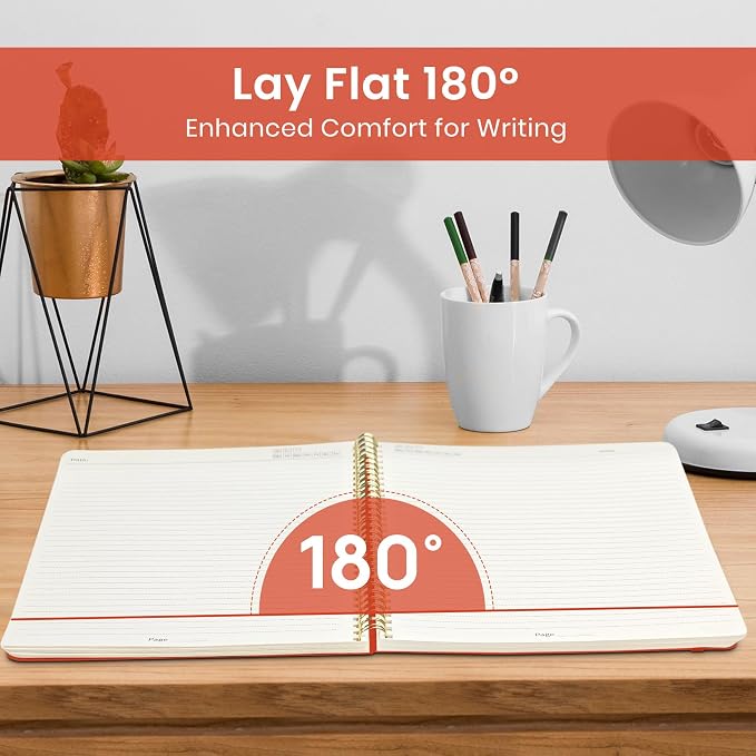 Taja Large Spiral Lined Notebook for Work, Journal for Women & Men