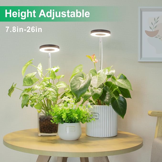 LORDEM Full Spectrum LED Grow Light for Indoor Plants, Black, 3 Packs | Height Adjustable Growing Lamp with Auto On/Off Timer, 4 Dimmable Brightness, Ideal for Small Plants