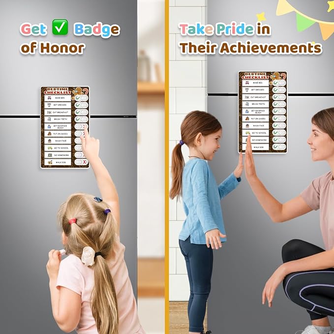 2 in 1 Upgraded Slider Gingerbread Chore Chart for Kids, Magnetic Kids Chore Chart for 2 Kids, Dry Erase Morning/Bedtime Routine Chart for Kids Toddlers Teens Adult, Visual Schedule for Kid