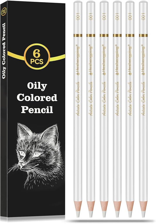 White Color Pencils, Professional 6 Pack Draw Pencil for Sketching, White Sketch Pencils for Sketching, Shading, Blending, Chalk for Beginners & Artists, Art Supplies for Drawing and Highlighting