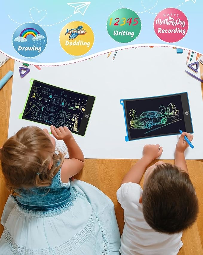 TECJOE LCD Writing Tablet, 8.5 Inch 2 Pack Colorful Doodle Board Drawing Tablet for Kids, Kids Travel Games Activity Learning Toys Birthday Gifts for 3 4 5 6 Year Old Boys and Girls, Blue Green