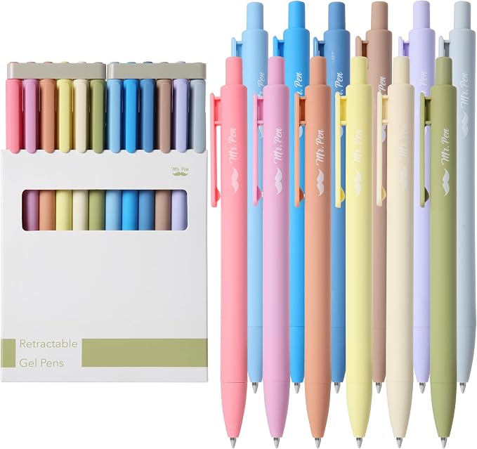 Mr. Pen- Retractable Gel Pens, 12 Pack, Black Ink, Fine Point 0.5mm | Fast Dry, Smooth Writing, Cute Pens for Drawing, Writing Planner and School Supplies