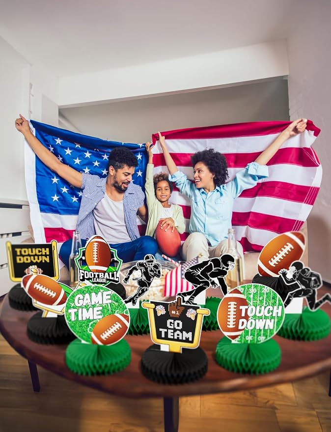 10Pcs Football Party Decorations Football Honeycomb Centerpieces,Football Centerpieces for Table Football Table Decorations Topper for Birthday Baby Shower Football Game Tailgate Party Supplies