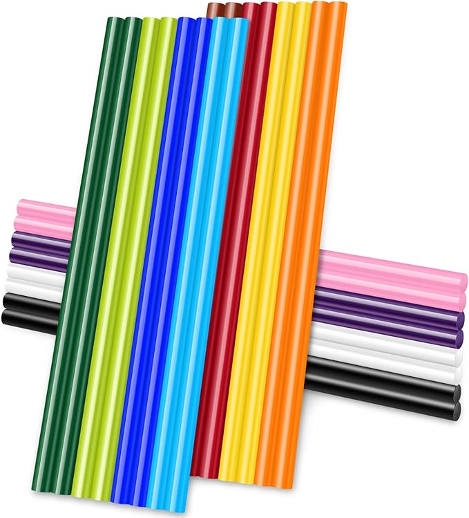 24PCS Mini Size 0.27" Dia x 8" Long Color(12 * 2) Hot Melt Glue Sticks, All Temperature Adhesive EVA Glue Sticks for Craft, DIY, Repairing, Sealing, Stamp, Art, Decoration
