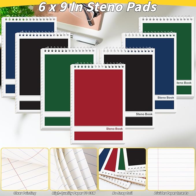 16 Pack Steno Pads 6 x 9 in Top Spiral Notebook Bulk Pack 4 Classic Color Note Pad 960 Total Sheets Gregg Rule Steno Notebooks for School Office Home Students Teachers Organized Daily Notes Planners