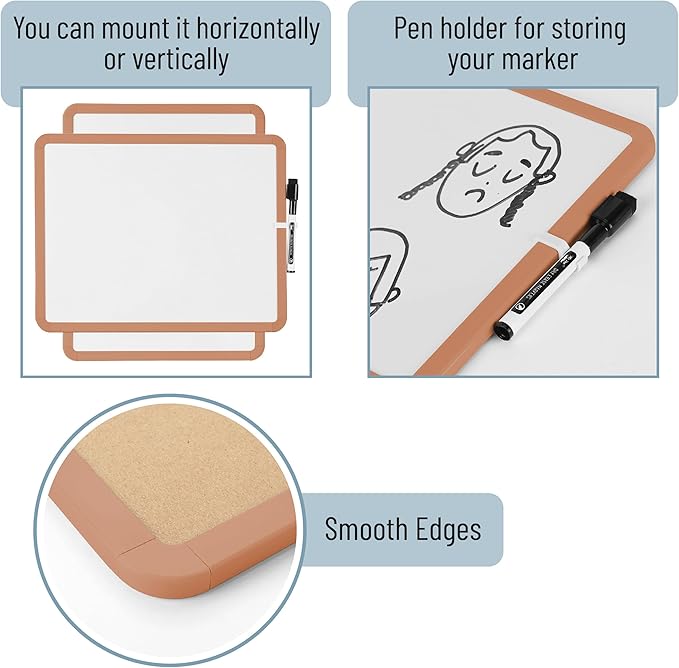 Mr. Pen- Dry Erase Board, 14” x 11” with a Black Dry Erase Marker, Copper Tan Frame, Small Mini White Board for Students, Fridge, Wall, Locker, Includes Double Sided Tapes