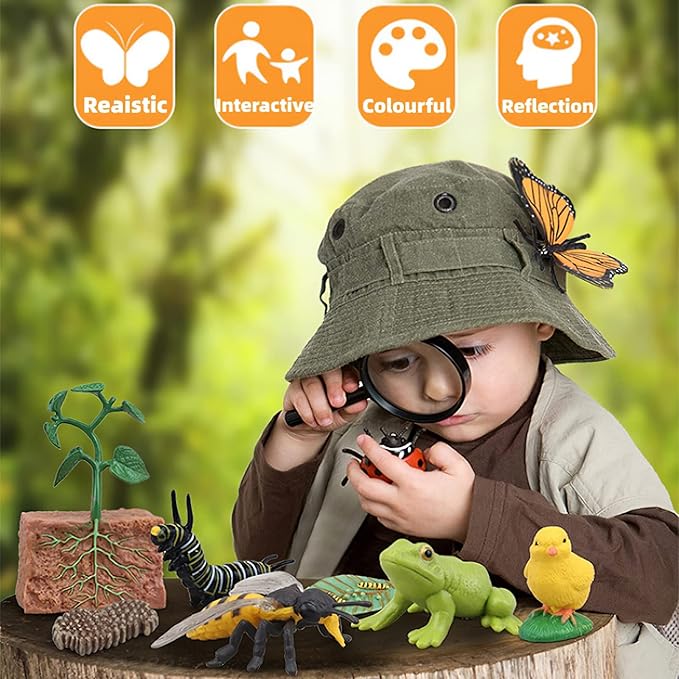 Montessori Life Cycle Animal Figures with Flash Cards, Realistic Animal Figurines Toy, Educational Matching Game for 3+ Year Old Toddlers Kids (Ant)