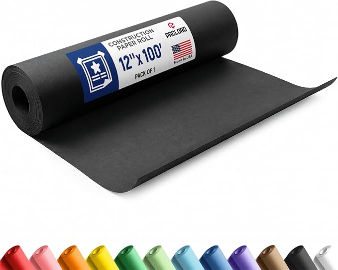 Black Construction Paper Roll 12" x 100 ft – Made in USA – 12" Bulletin Board Paper for Classroom & School, Teachers & Kids